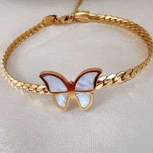 18K Gold Plated Butterfly Mother Of Pearl Bracelet Stainless Steel Jewelry